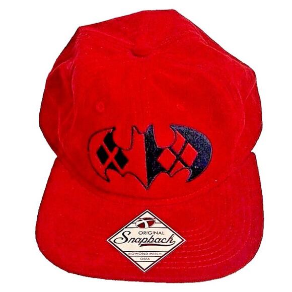 Batman x Harley Quinn Hat/Cap Snapback Red/Black DC Comics Faux Suede - Picture 1 of 7
